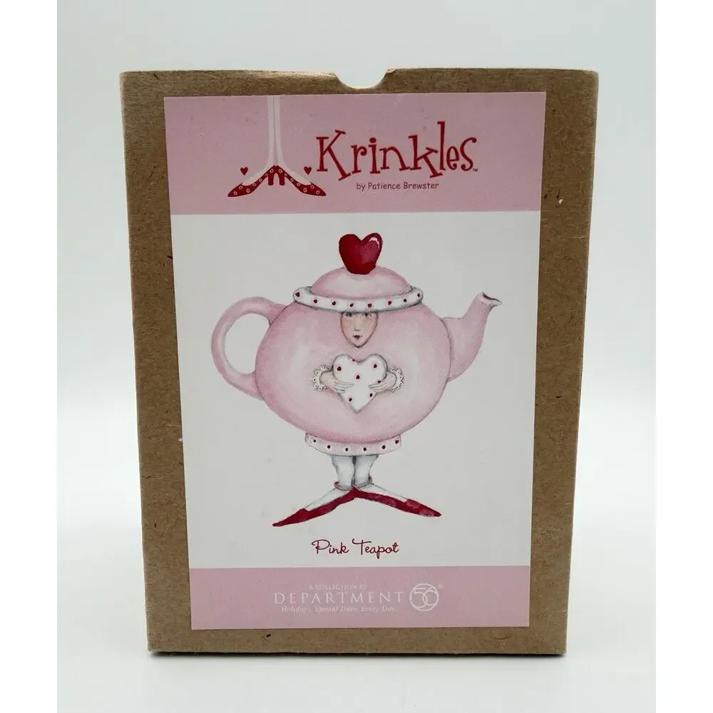Dept 56 Krinkles Patience Brewster PINK TEAPOT Valentines Ornament 2004 Hearts